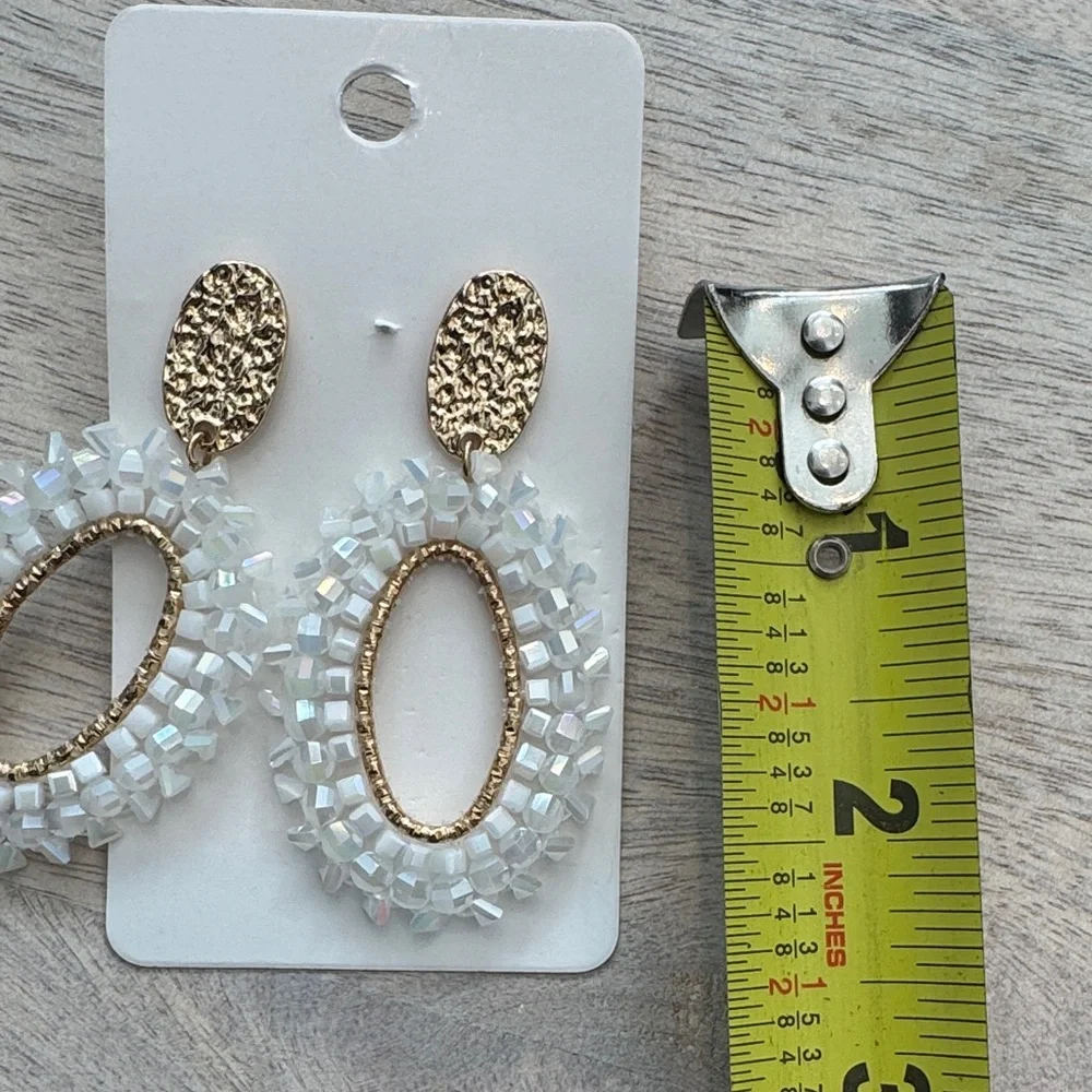 Elegant Gold and White Beaded Earrings